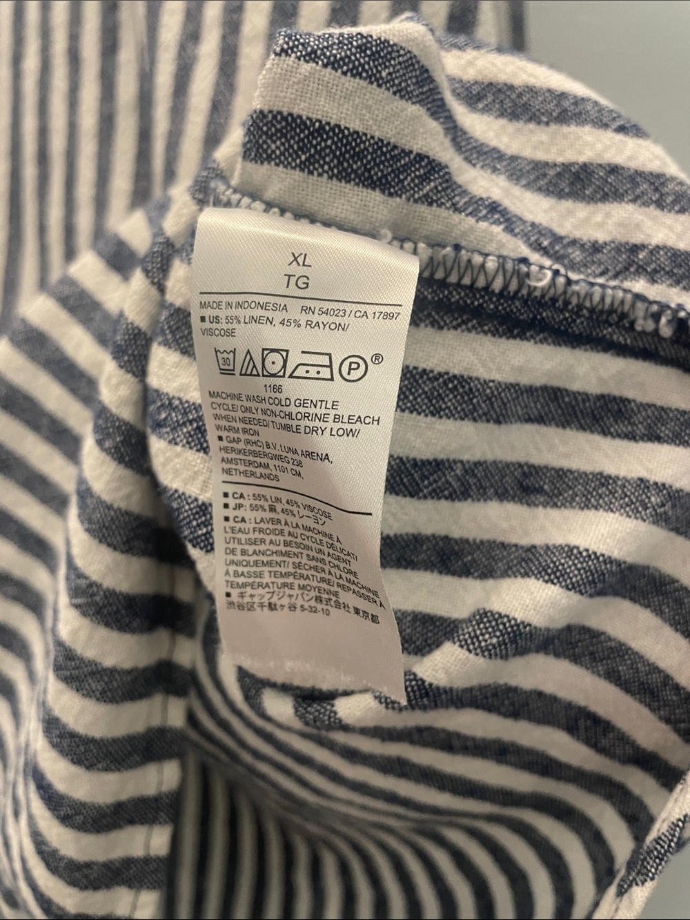 Banana Republic Navy & White Striped Linen Old Money Button-Down Shirt - Picture 3 of 5